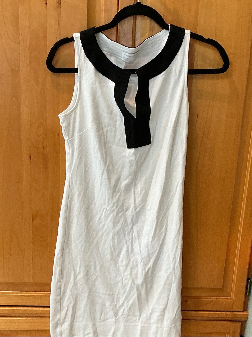 New York & Company White Sleeveless Mini Dress with Black Trim